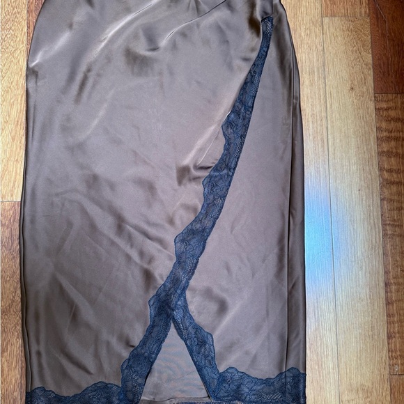 Joie | Elegant brown and black lace trim skirt size 10 - Picture 2 of 3